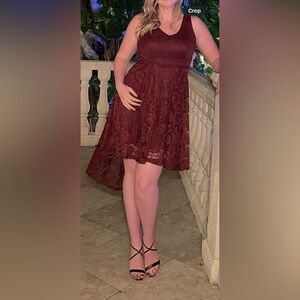 Maroon dress, lacy